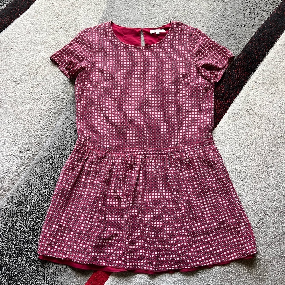 Madewell Maroon Geoprint Silk Shift Mini Dress